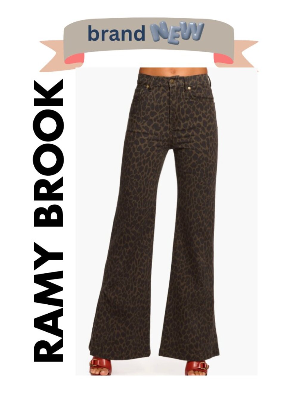 Ramy Brook Tyra Print Flare Jeans Deep Olive Animal Size 27 New w/Tags
